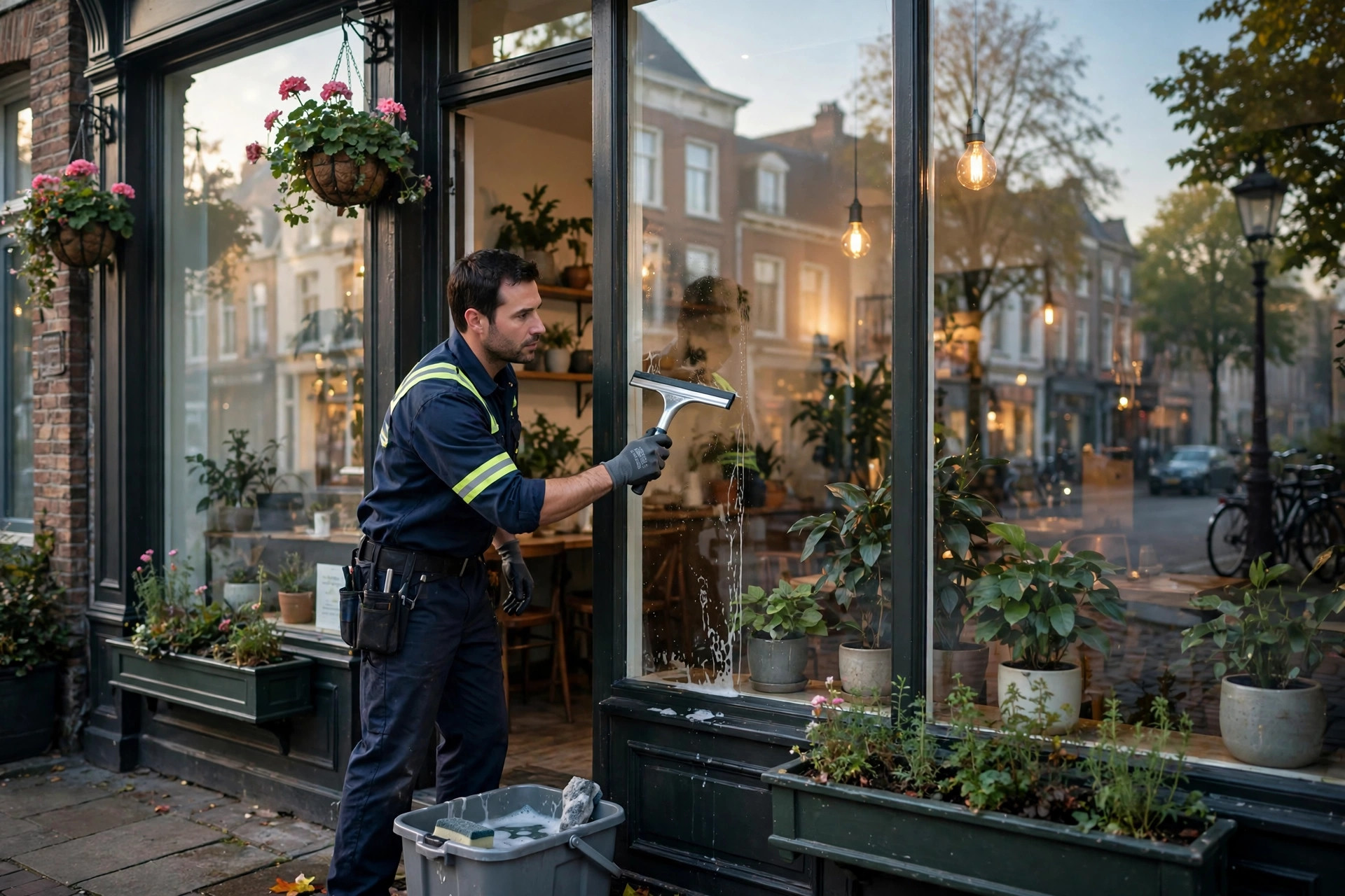 Pane and Simple cleaning a local storefront's glass